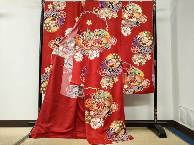 平和屋着物●豪華振袖　駒刺繍　雪輪吉祥花文　金彩　仮絵羽　逸品　未使用　CABC6920yc
