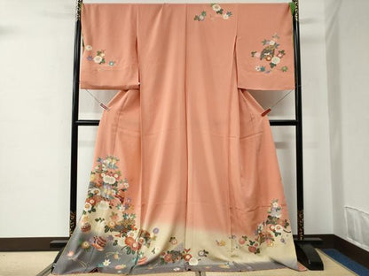 平和屋着物●訪問着　駒刺繍　毬吉祥草花文　暈し染め　金彩　仮絵羽　正絹　逸品　未使用　CABC6921yc
