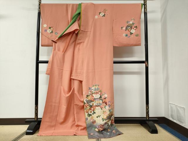 平和屋着物●訪問着　駒刺繍　毬吉祥草花文　暈し染め　金彩　仮絵羽　正絹　逸品　未使用　CABC6921yc