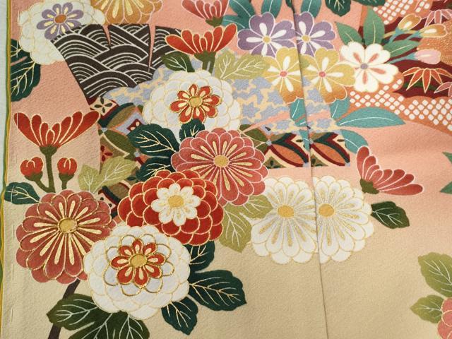 平和屋着物●訪問着　駒刺繍　毬吉祥草花文　暈し染め　金彩　仮絵羽　正絹　逸品　未使用　CABC6921yc