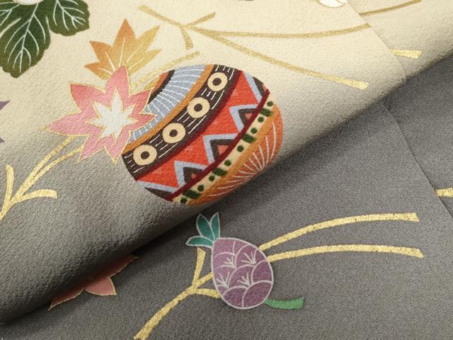平和屋着物●訪問着　駒刺繍　毬吉祥草花文　暈し染め　金彩　仮絵羽　正絹　逸品　未使用　CABC6921yc