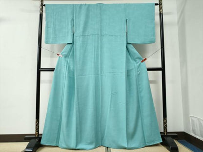 平和屋着物●上質な色無地　霰地紋　青竹色　正絹　逸品　CABC6926yc