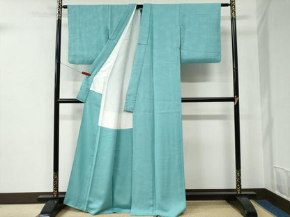 平和屋着物●上質な色無地　霰地紋　青竹色　正絹　逸品　CABC6926yc