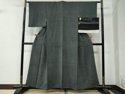 平和屋着物●小紋師　鈴木秋治　江戸小紋　鮫小紋柄　黒地　反端付き　正絹　逸品　CABC6927yc