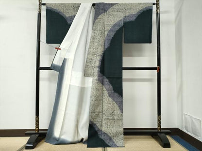 平和屋着物●訪問着　紬地　杢目絞り　正絹　逸品　CABC6931yc