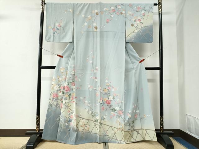 平和屋着物●訪問着　友禅　作家物　籬枝花文　暈し染め　正絹　逸品　CABC6936yc