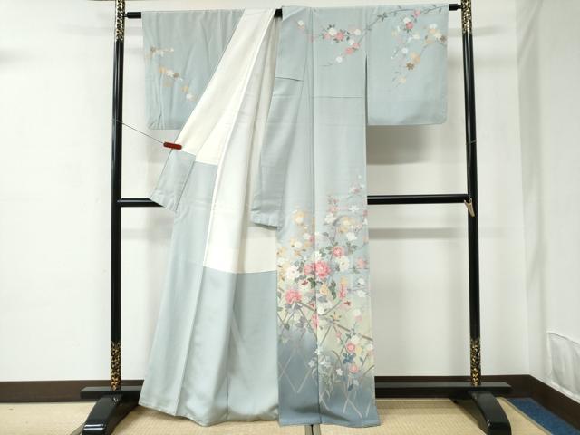 平和屋着物●訪問着　友禅　作家物　籬枝花文　暈し染め　正絹　逸品　CABC6936yc