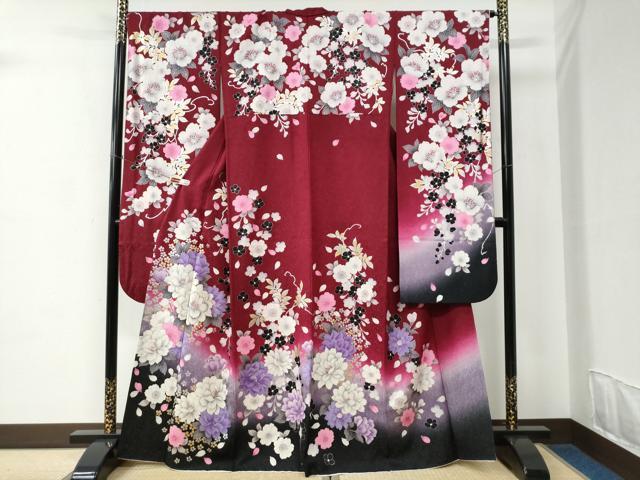平和屋着物●豪華振袖　草花文　ラメ糸　暈し染め　銀通し地　正絹　逸品　CABC6937yc