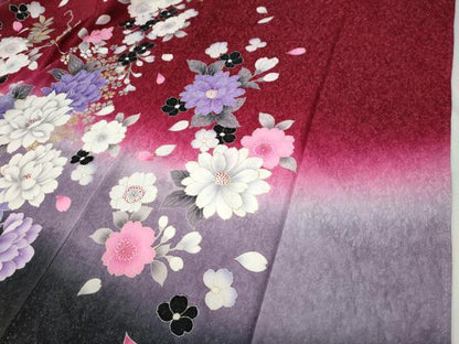 平和屋着物●豪華振袖　草花文　ラメ糸　暈し染め　銀通し地　正絹　逸品　CABC6937yc