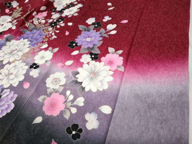 平和屋着物●豪華振袖　草花文　ラメ糸　暈し染め　銀通し地　正絹　逸品　CABC6937yc