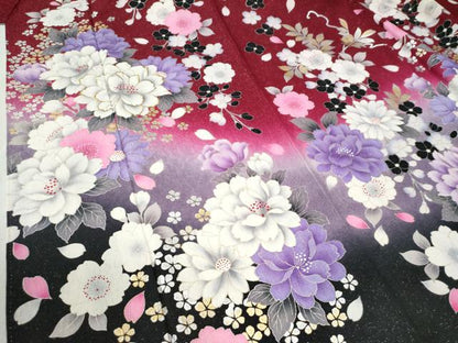 平和屋着物●豪華振袖　草花文　ラメ糸　暈し染め　銀通し地　正絹　逸品　CABC6937yc