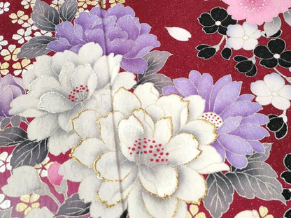平和屋着物●豪華振袖　草花文　ラメ糸　暈し染め　銀通し地　正絹　逸品　CABC6937yc