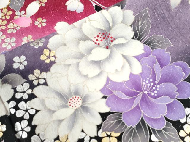 平和屋着物●豪華振袖　草花文　ラメ糸　暈し染め　銀通し地　正絹　逸品　CABC6937yc