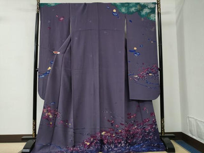 平和屋着物●森英恵・HANAE MORI　振袖　枝花文　金彩　正絹　逸品　CABC6938yc