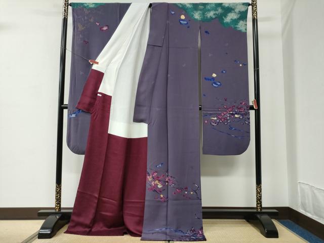 平和屋着物●森英恵・HANAE MORI　振袖　枝花文　金彩　正絹　逸品　CABC6938yc