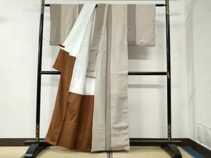 平和屋着物●本塩沢　縞　舞花弁　正絹　逸品　CABC6942yc