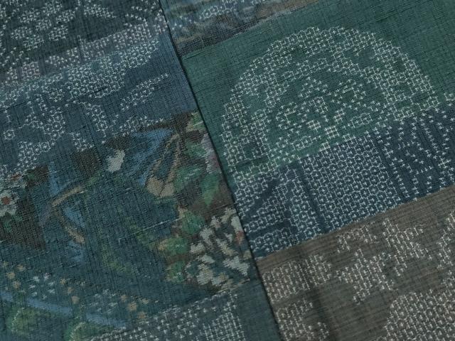 平和屋着物●本場真綿結城紬　100亀甲　飛び亀甲柄　百柄　横段風景文　証紙付き　正絹　逸品　未使用　CABC6949yc