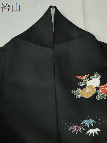 平和屋着物●訪問着　駒刺繍　籬草花文　黒地　金彩　正絹　逸品　CABC6960yc