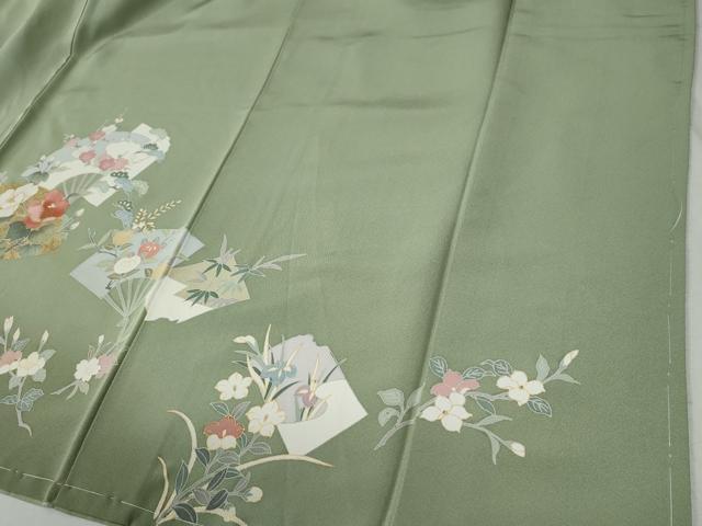 平和屋着物●訪問着　扇面地紙草花文　暈し染め　金彩　正絹　逸品　未使用　CABC6961yc