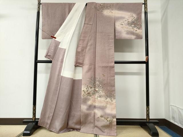 平和屋着物●訪問着　流水花蝶文　暈し染め　金彩　正絹　逸品　CABC6966yc