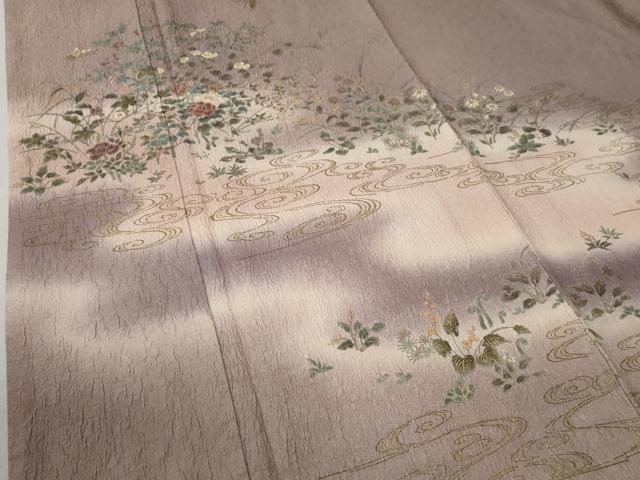 平和屋着物●訪問着　流水花蝶文　暈し染め　金彩　正絹　逸品　CABC6966yc