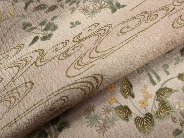 平和屋着物●訪問着　流水花蝶文　暈し染め　金彩　正絹　逸品　CABC6966yc