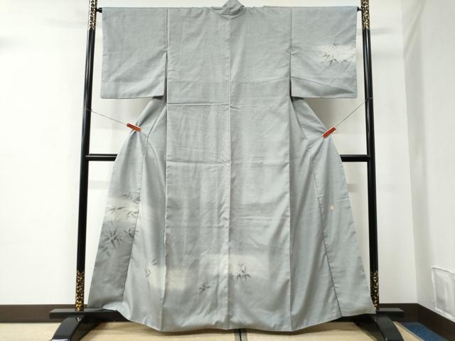 平和屋着物●訪問着　紬地　作家物　手描き　枝葉文　正絹　逸品　CABC6967yc