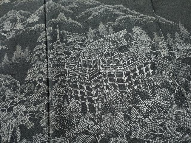 平和屋着物●訪問着　江戸小紋　鮫小紋柄　遠山京風景文　黒地　正絹　逸品　CABC6968yc