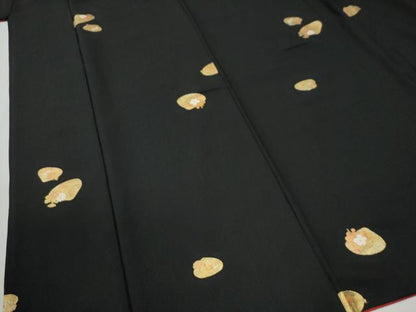平和屋着物●上質な小紋　貝合わせ花文　黒地　金彩　ロング丈　正絹　逸品　CABC6969yc