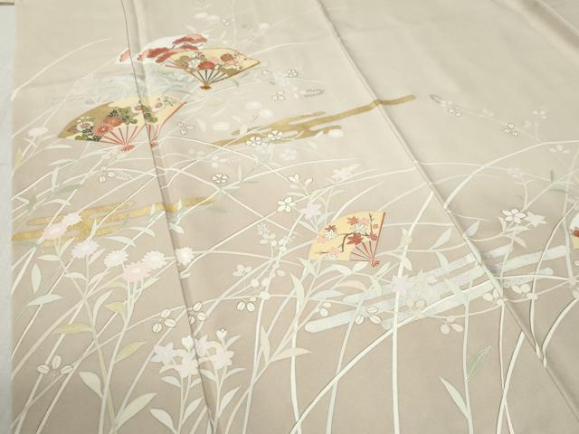 平和屋着物●訪問着　駒刺繍　霞扇面草花文　暈し染め　金銀彩　正絹　逸品　CABC6970yc