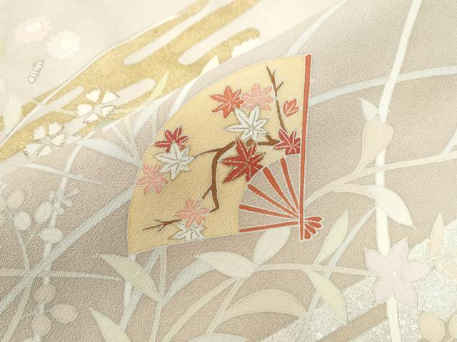 平和屋着物●訪問着　駒刺繍　霞扇面草花文　暈し染め　金銀彩　正絹　逸品　CABC6970yc