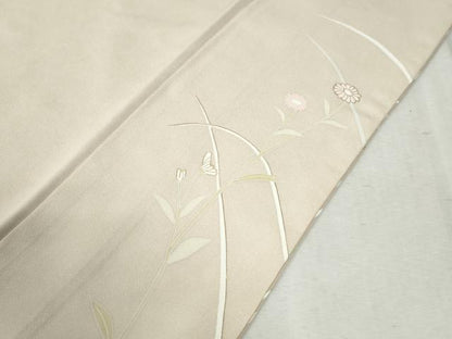 平和屋着物●訪問着　駒刺繍　霞扇面草花文　暈し染め　金銀彩　正絹　逸品　CABC6970yc