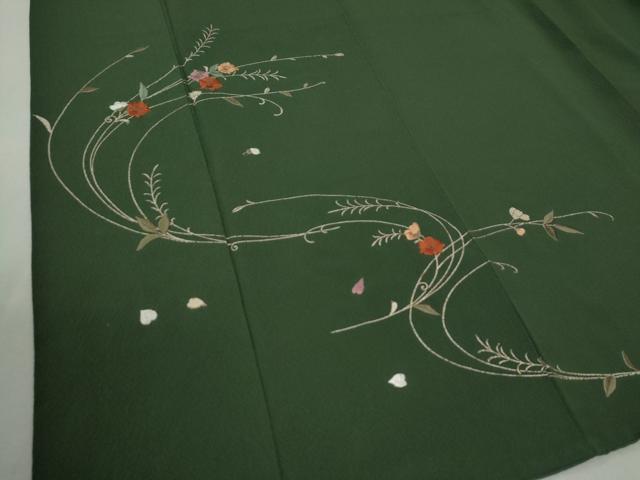 平和屋着物●訪問着　総刺繍　草花文　鬼しぼ縮緬　正絹　逸品　CABC6971yc