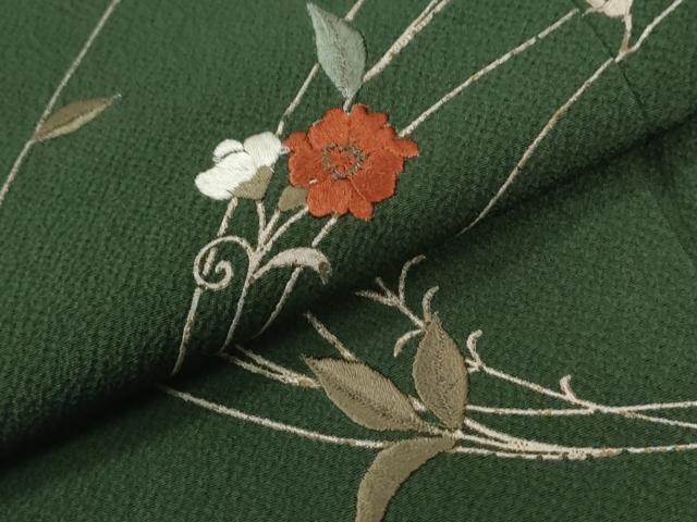平和屋着物●訪問着　総刺繍　草花文　鬼しぼ縮緬　正絹　逸品　CABC6971yc
