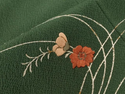 平和屋着物●訪問着　総刺繍　草花文　鬼しぼ縮緬　正絹　逸品　CABC6971yc