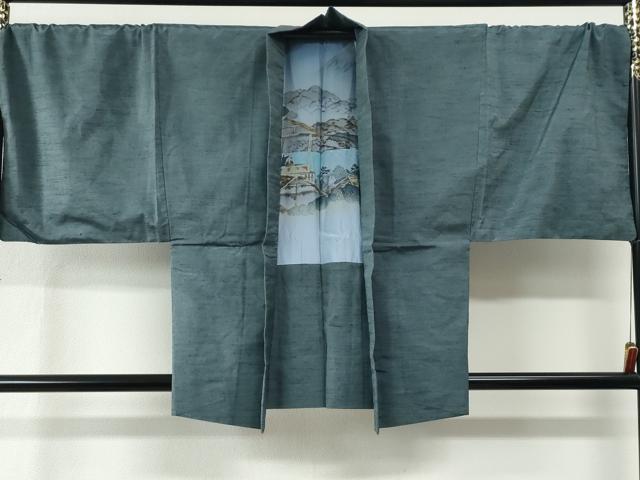 平和屋着物●男性　紬　アンサンブル　色無地　藍色　やまと誂製　キングサイズ　正絹　逸品　CABC6976yc