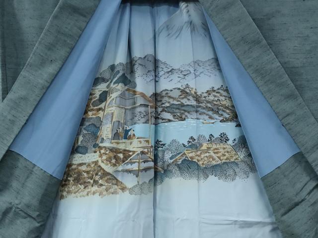 平和屋着物●男性　紬　アンサンブル　色無地　藍色　やまと誂製　キングサイズ　正絹　逸品　CABC6976yc