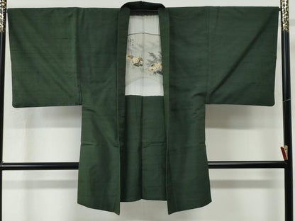 平和屋着物●男性　色無地　アンサンブル　柳煤竹色　正絹　逸品　CABC6978yc
