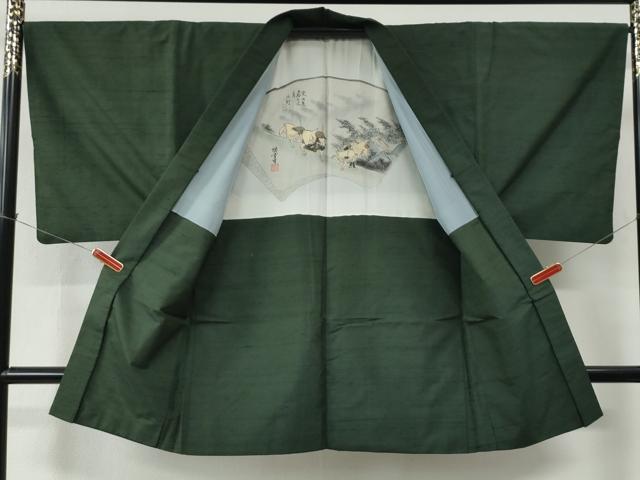平和屋着物●男性　色無地　アンサンブル　柳煤竹色　正絹　逸品　CABC6978yc