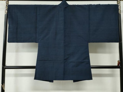 平和屋着物●男性　紬　アンサンブル　色無地　鉄紺色　正絹　逸品　CABC6979yc