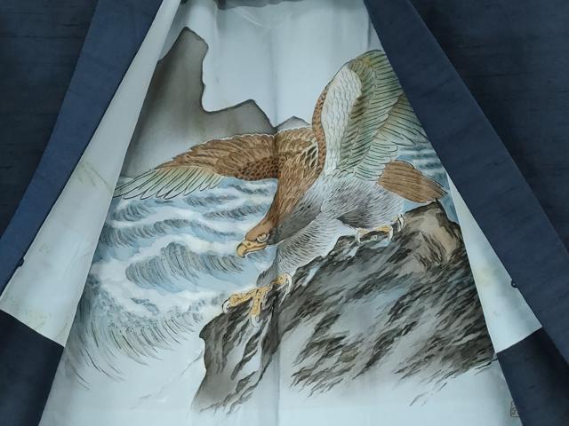 平和屋着物●男性　紬　アンサンブル　色無地　鉄紺色　正絹　逸品　CABC6979yc