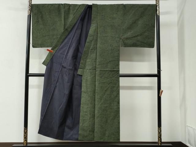 平和屋着物●男性　髭紬　アンサンブル　色無地　藍媚茶色　キングサイズ　正絹　逸品　CABC6981yc