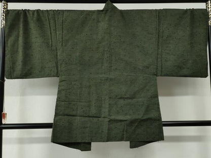 平和屋着物●男性　髭紬　アンサンブル　色無地　藍媚茶色　キングサイズ　正絹　逸品　CABC6981yc
