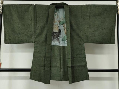 平和屋着物●男性　髭紬　アンサンブル　色無地　藍媚茶色　キングサイズ　正絹　逸品　CABC6981yc