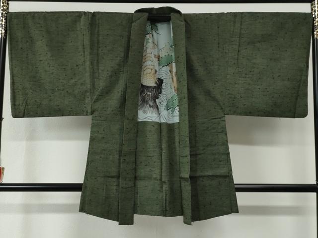 平和屋着物●男性　髭紬　アンサンブル　色無地　藍媚茶色　キングサイズ　正絹　逸品　CABC6981yc
