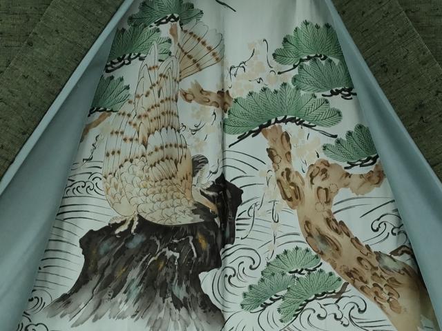 平和屋着物●男性　髭紬　アンサンブル　色無地　藍媚茶色　キングサイズ　正絹　逸品　CABC6981yc