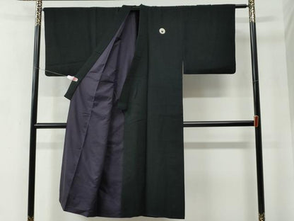 平和屋着物●男性　黒紋付　正絹　逸品　CABC6985yc