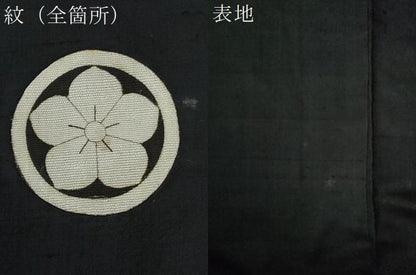 平和屋着物●男性　黒紋付　紬地　正絹　逸品　CABC6986yc
