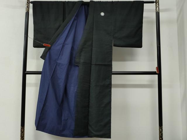 平和屋着物●男性　黒紋付　紬地　正絹　逸品　CABC6986yc