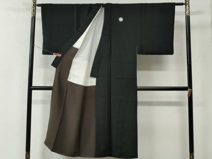 平和屋着物●男性　黒紋付　正絹　逸品　CABC6987yc